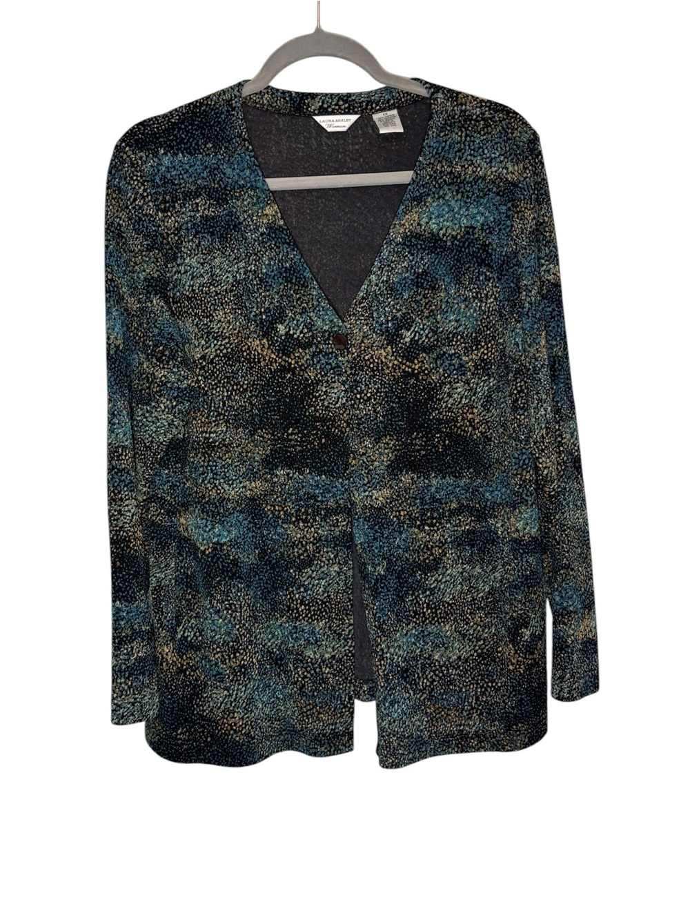 Laura Ashley 1X Cardigan Green Blackβ Single Button Front Stretch Acetate Slinky